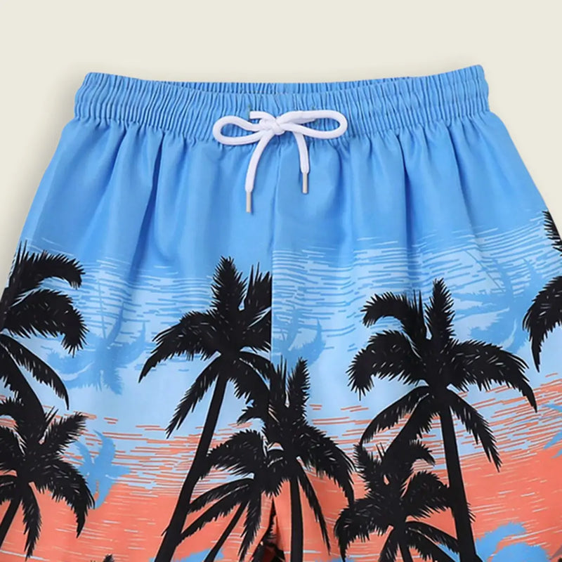 Boys Light Blue Tropical Printed Shorts With Elasticated Waistband Shorts