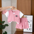 Boys Pink V-Neck Short Sleeve T-Shirt With Elasticated Shorts Set Sets Pink 1-2 Y