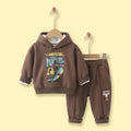Boys Brown Typographic Hooded Sweatshirt With joggers Sets Sets Brown 1-2 Y
