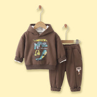 Boys Brown Typographic Hooded Sweatshirt With joggers Sets Sets Brown 1-2 Y