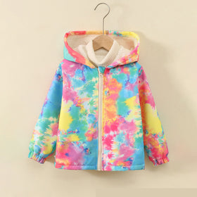 Girls Multicolor Tie -Dye Printed Front Zipper Hooded Winter Jacket Coats & Jackets Multicolor 1-2 Y