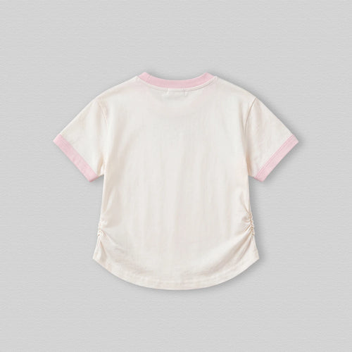 Girls Off White Short Sleeve Bunny Applique T-Shirt Tshirts