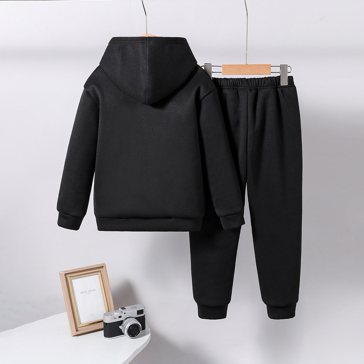 Boys Black Motorcycle Printed Hooded Sweatshirt with Joggers Set Sets