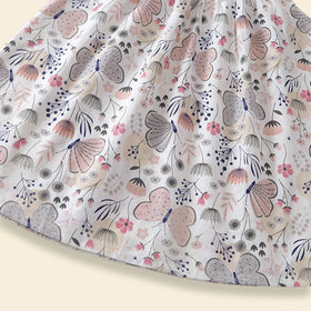 Girls Off White Butterfly Printed Round Neck A-line Dress Casual Dresses