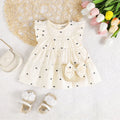 Girls Beige Heart Print Tiered A-Line Dress With Sling Bag Casual Dresses Beige 1-2 Y