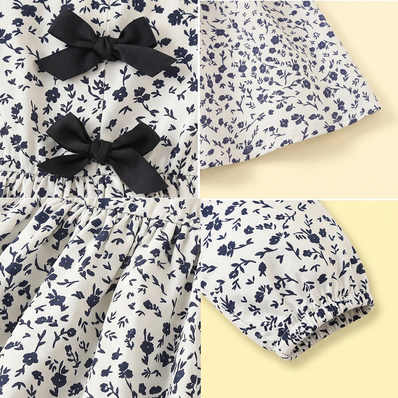 Girls Black Floral Long Sleeve Fit & Flare Dress Casual Dresses