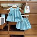 Girls Light Blue Textured Sleeveless Top With Shorts Sets 2 pc. Sets Light Blue 1-2 Y