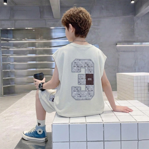 Boys Apricot Typographic Printed Sleeveless T-Shirt With Elasticated Shorts Sets Sets