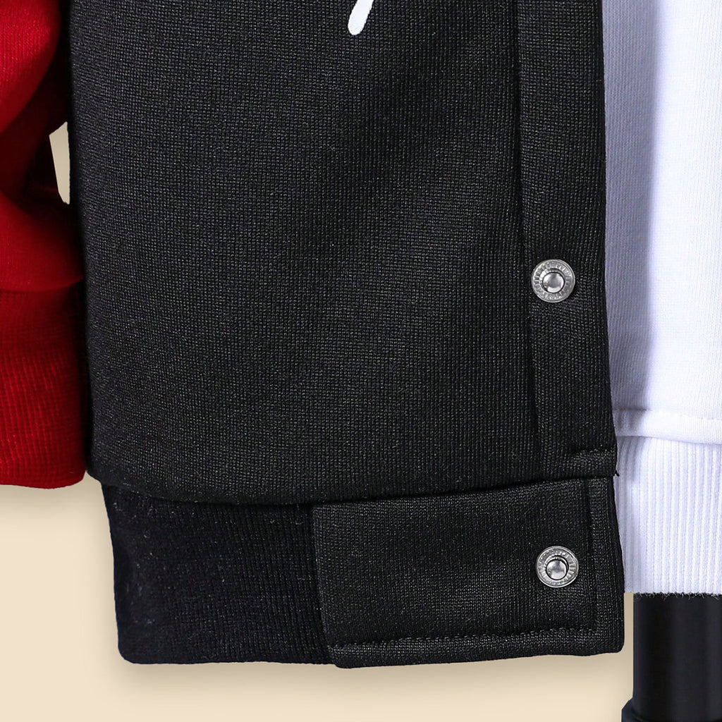 Boys Black-Red Varsity Jacket with Joggers Set Sets
