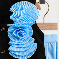 Girls Black Waistcoat with Attached Brooch & Blue Pleated Skirt Set 2 pc. Sets