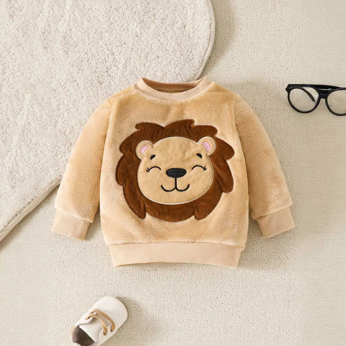 Boys Beige Lion Embroidered Sweatshirt With Jogger Co-ord Set 2 pc. Sets