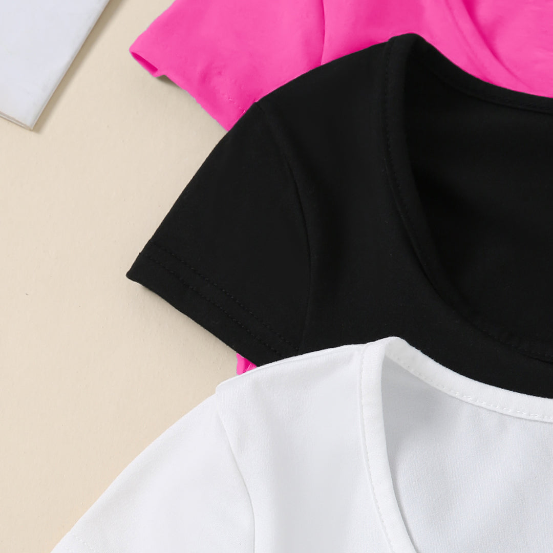 Girls Pink Short Sleeve Round Neck Top (Pack Of 3) Value Packs