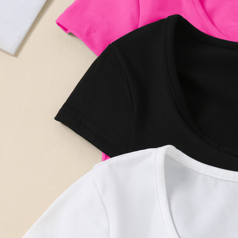Girls Pink Short Sleeve Round Neck Top (Pack Of 3) Value Packs