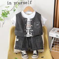 Boys Black Denim Sleeveless Vest & Shorts With Printed T-Shirt Sets Sets Black 1-2 Y