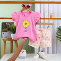 Girls Dark Pink Flower Graphic Short Sleeves Top With Printed Shorts Sets Sets Dark Pink 6-12 M