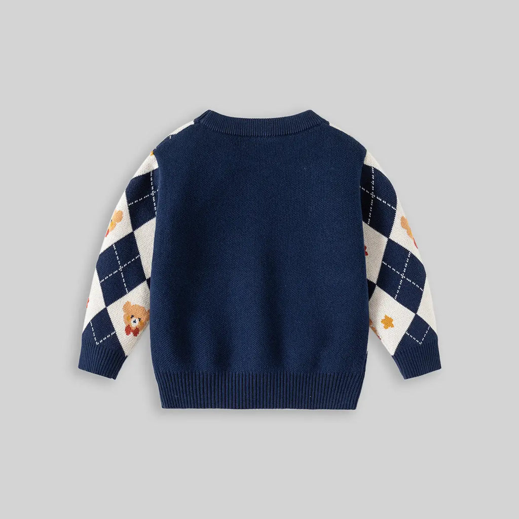 Boys Navy Blue Self-Design Triangle Patterns Knitted Sweater Sweaters & Cardigans
