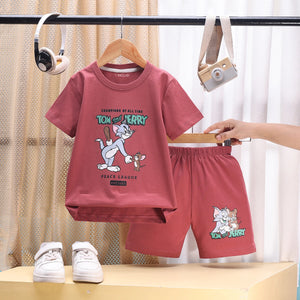 Boys Rust Tom And Jerry Graphic Short Sleeve T-Shirt With Shorts Sets 2 pc. Sets Rust 1-2 Y