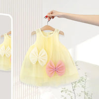 Girls Yellow Bow Detail A-Line Dress Casual Dresses Yellow 1-2 Y