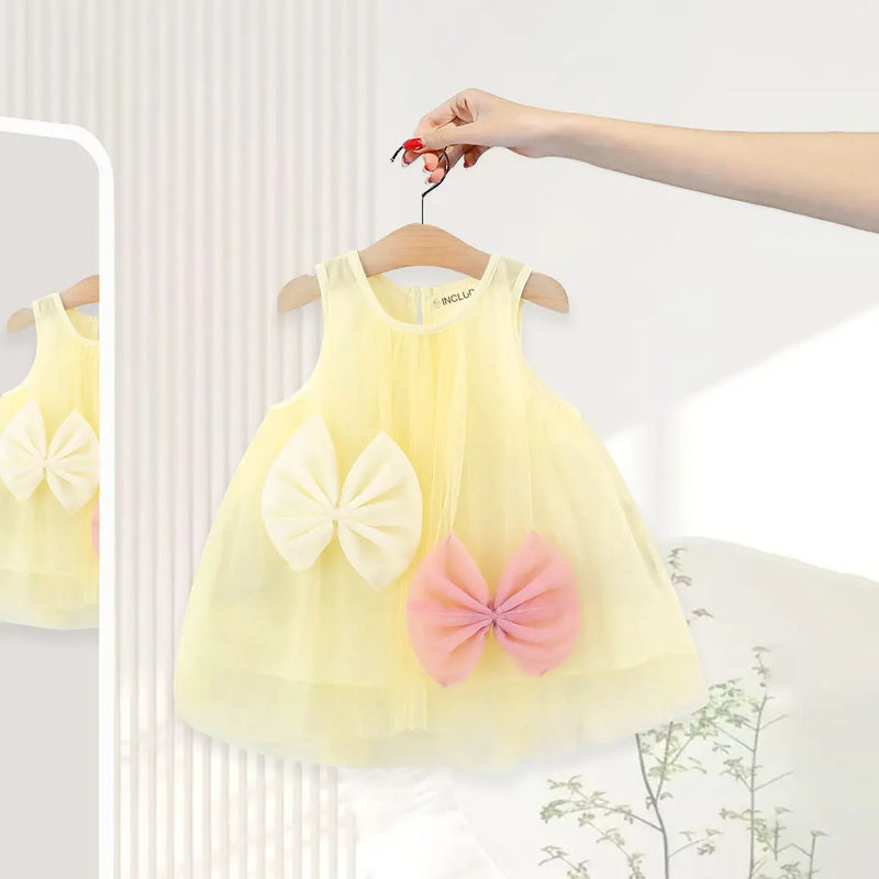 Girls Yellow Bow Detail A-Line Dress Casual Dresses Yellow 1-2 Y