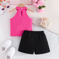 Girls Pink Halter Neck Top With Elasticated Short Set 2 pc. Sets