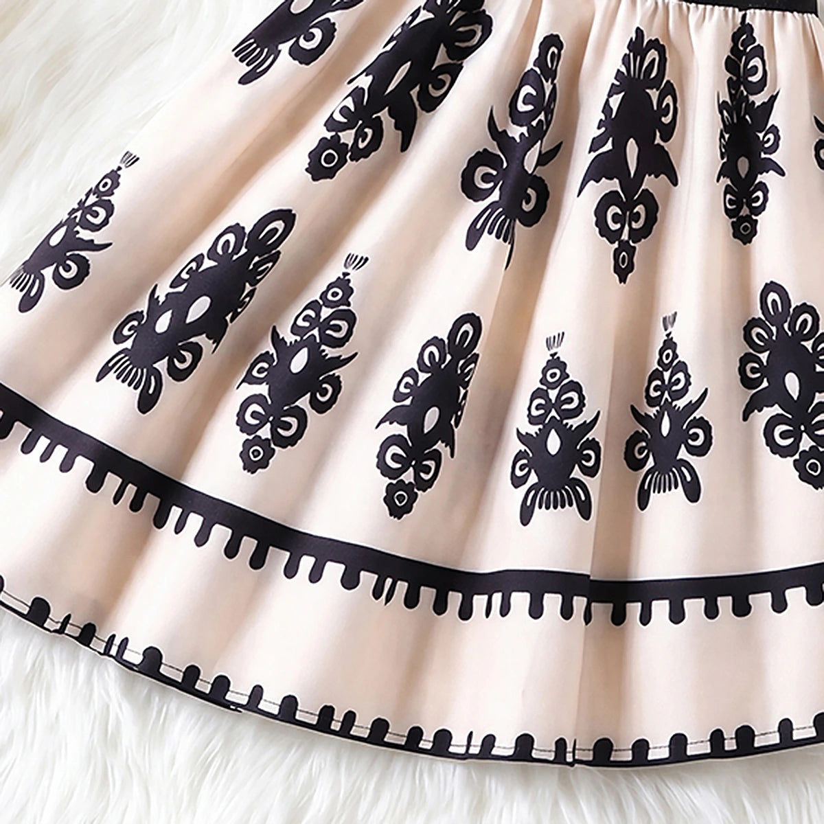 Girls Beige Ethnic Print Sleeveless Top With Skirt Sets 2 pc. Sets