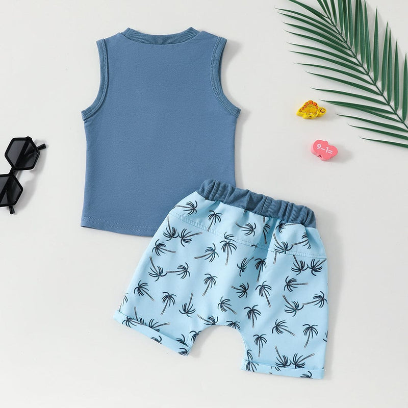 Boys Sleeveless Vest With Printed Shorts Set Sets   