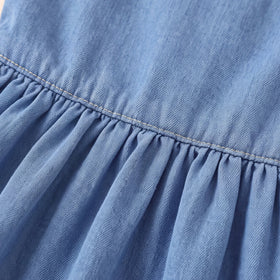 Girls Blue Sleeveless Denim Shirt Dress Casual Dresses