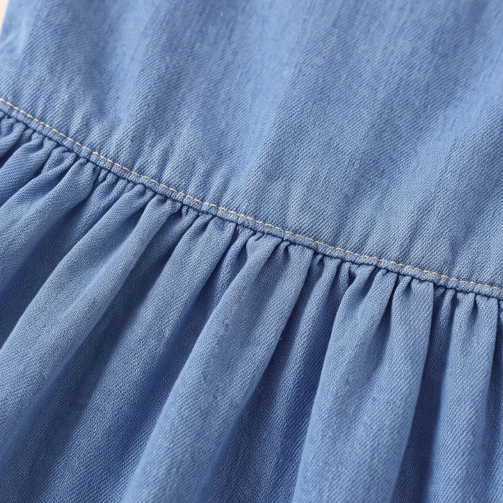 Girls Blue Sleeveless Denim Shirt Dress Casual Dresses
