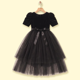 Girls Black Short Sleeve High-Low Party Dress Party Dresses