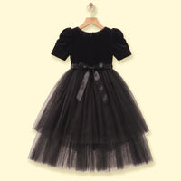 Girls Black Short Sleeve High-Low Party Dress Party Dresses