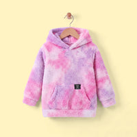 Girls Pink Self-Design Tie-Dye Pattern Hooded Fleece Sweatshirt Sweatshirts & Hoodies Pink 5-6 Y