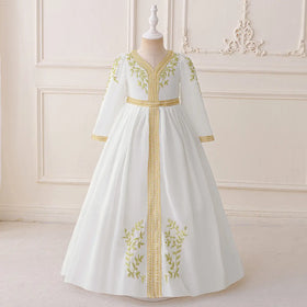 Girls White Embroidered Maxi Dress With Long Sleeves Casual Dresses White 3-4 Y