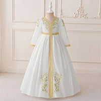 Girls White Embroidered Maxi Dress With Long Sleeves Casual Dresses White 3-4 Y