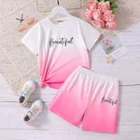 Girls White-Pink Ombre Effect T-shirt with Shorts Set Sets Pink 5-6 Y