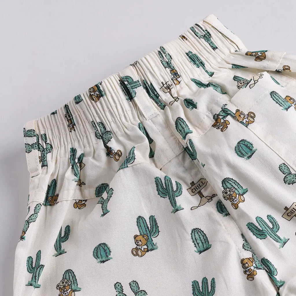 Boys Green Cactus Printed Shirt With T-Shirt And Shorts Sets 3 pc. Sets