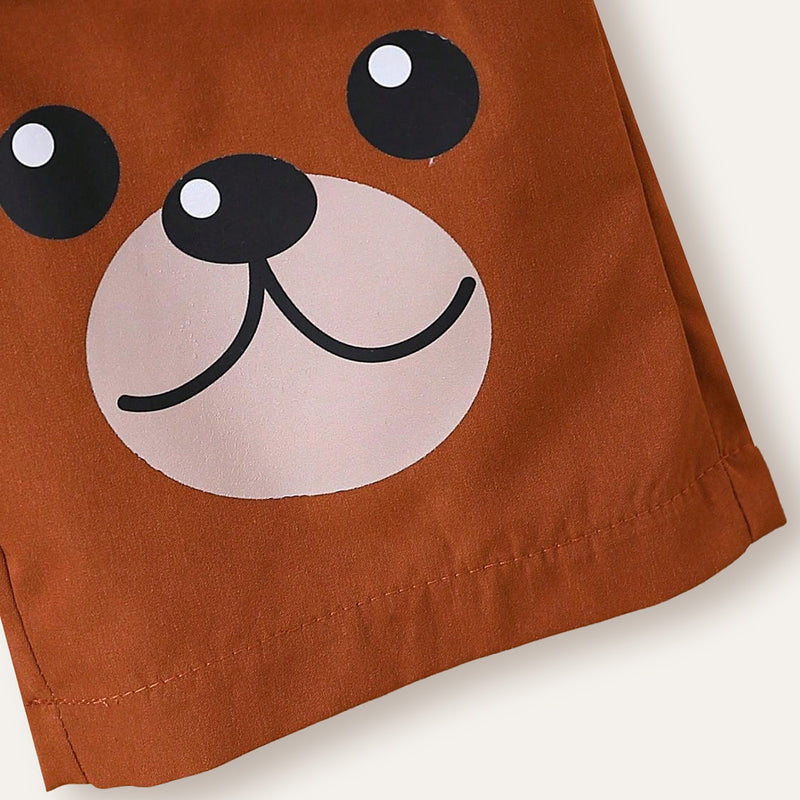 Boys Brown Animal Printed Short Sleeves T-Shirt With Hat And Shorts Set 3 pc. Sets