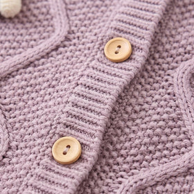 Girls Light Purple Jacquard Long Sleeve Cardigan Sweaters & Cardigans