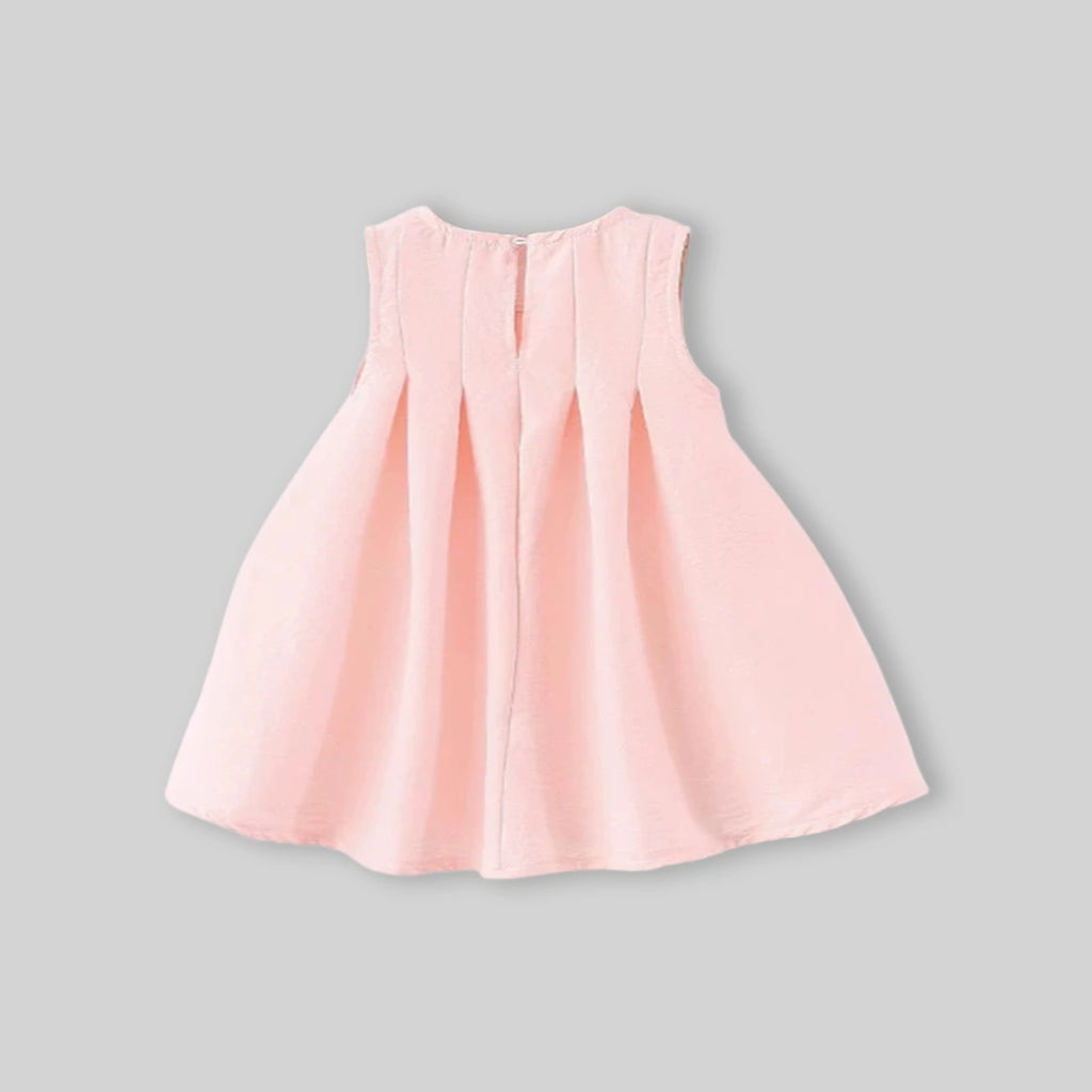 Girls Pink Pleated A-Line Dress With Sling Bag Casual Dresses