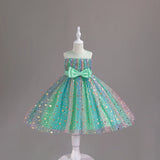 Girls Light Green Star Foil Print Sleeveless Fit & Flare Party Wear Dress