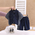 Boys Dark Blue Striped Denim Shirt And Shorts set 2 pc. Sets Dark Blue 1-2 Y