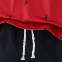 Boys Red Printed Short Sleeves Polo T-Shirt With Shorts Set 2 pc. Sets