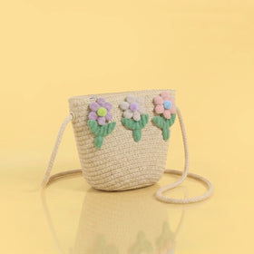 Girls Beige Floral Applique Sling Bag Sling Bags