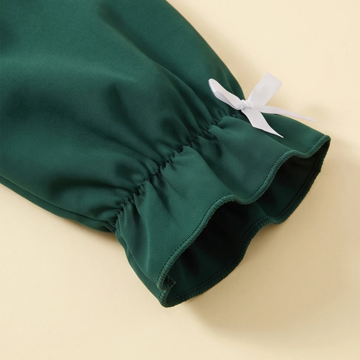 Girls Dark Green Bow Applique Balloon Dress Casual Dresses