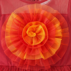 Girls red sleeveless party gown with tulle skirt and applique