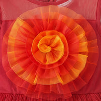 Girls red sleeveless party gown with tulle skirt and applique