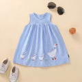 Girls Blue Gingham Checked Sleeveless Fit & Flare Dress With Duck Applique Casual Dresses Blue 2-3 Y