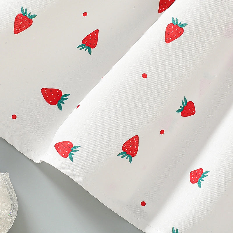 Girls White Strawberry Printed Sleeveless Fit & Flare Dress Casual Dresses