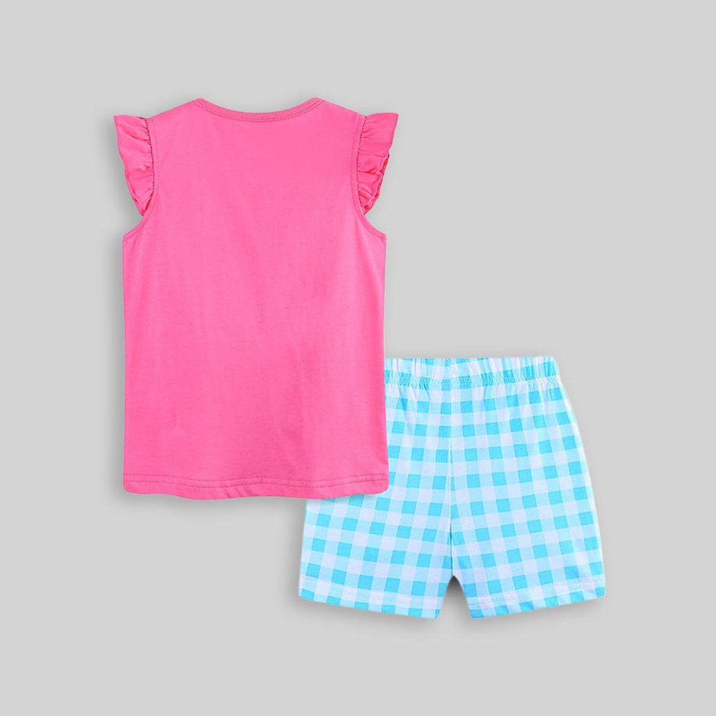 Girls Owl Patchwork Top with Checkered Shorts Set Sets   