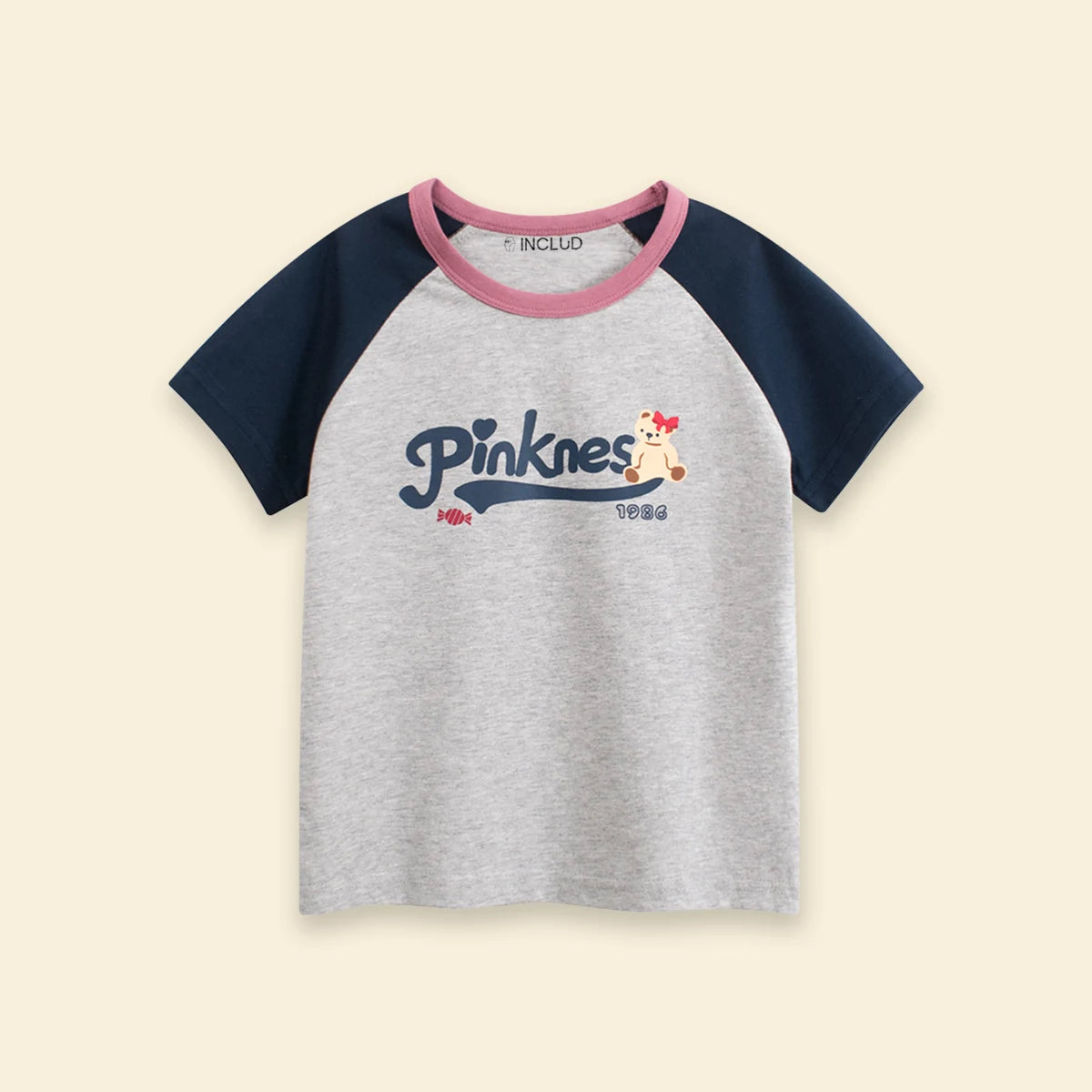 Girls Navy Blue Typographic Print Raglan Sleeve T-Shirt Tshirts