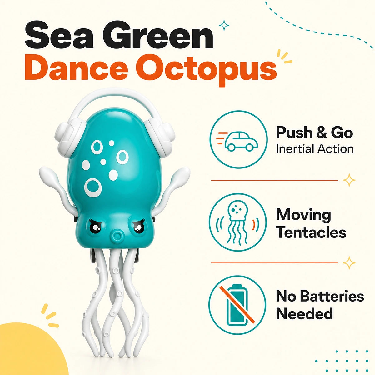 Sea Green Dancing Octopus Push & Go Toy for Kids Trending Accessories